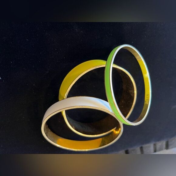 J. CREW Gold Enamel Bracelet New York Shining 3 Stackable Ivory Green Yellow - Picture 1 of 3
